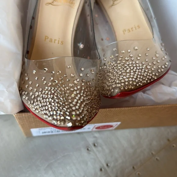 Christian Louboutin degrastrass nude pvc crystal Preowned 100mm stiletto 38.5 - Picture 9 of 14